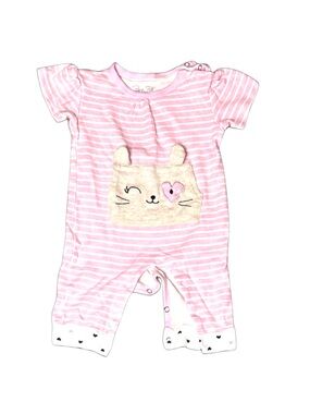 Rene Rofe Pink and White Striped One-Piece with Kitty Heart Pocket